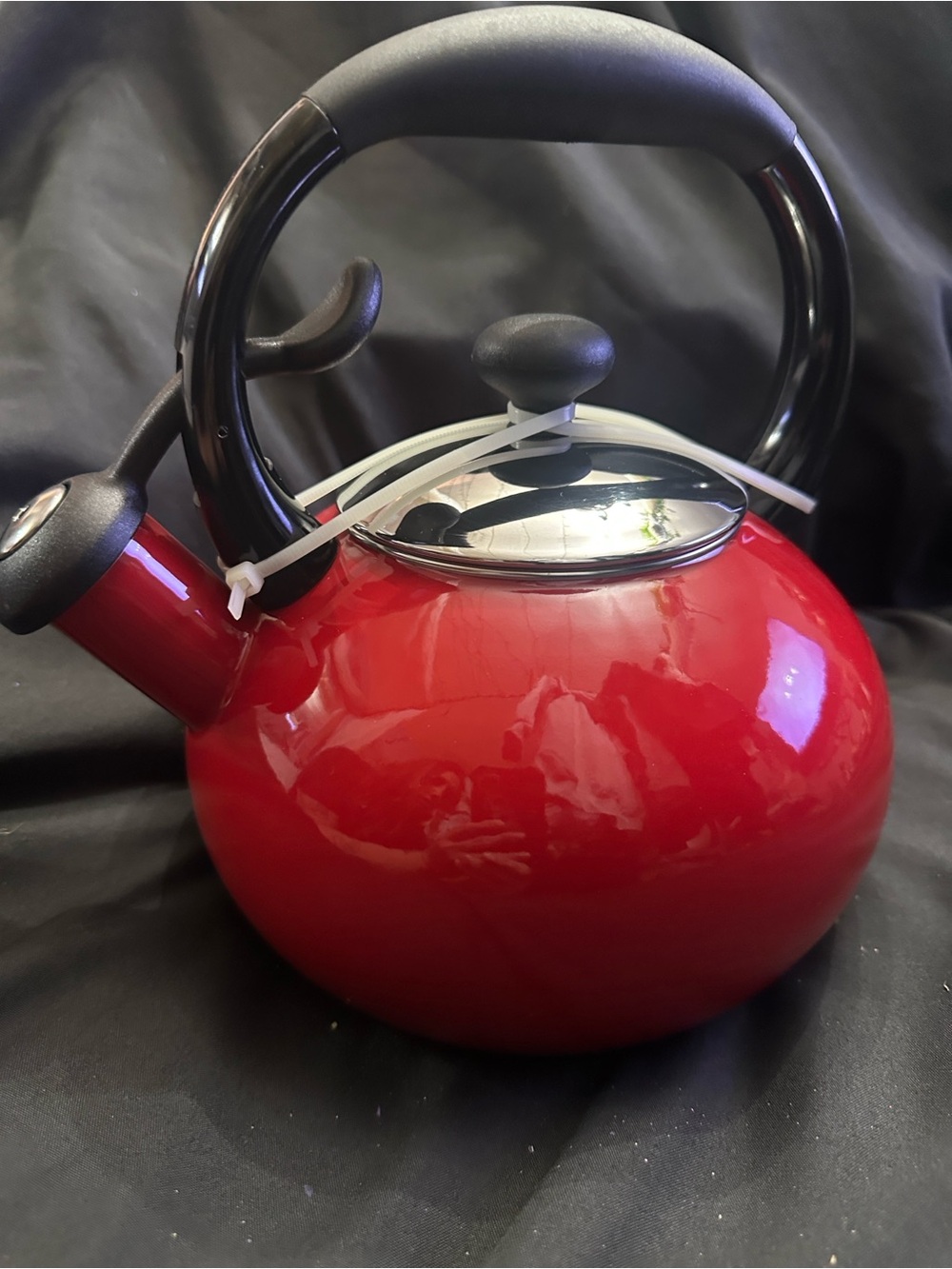 Chantelle Red Stovetop Whistling Tea Kettle with Black Handle